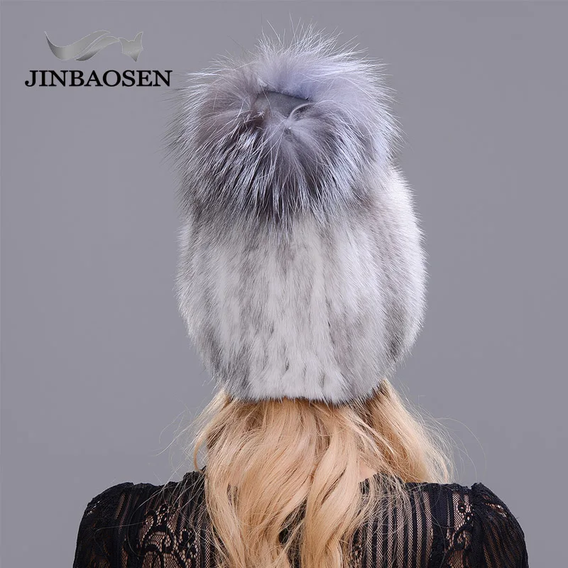 JINBAOSEN новая популярная русская меховая шапка норковая мех лисы вязаная зима