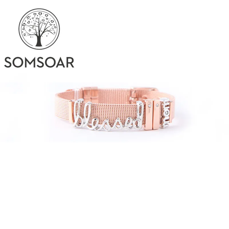 Somsoar Jewelry blessed Family with MOM Mesh Набор браслетов из нержавеющей стали и 4 шт DIY Подвески в