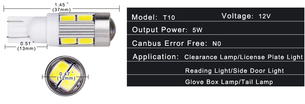 T10 Canbus 194 W5W 10 SMD 5630 Светодиодный светильник лампа без ошибок светодиодный светильник парковки T10 светодиодный автомобильный боковой светильник стайлинга автомобилей авто светодиодный