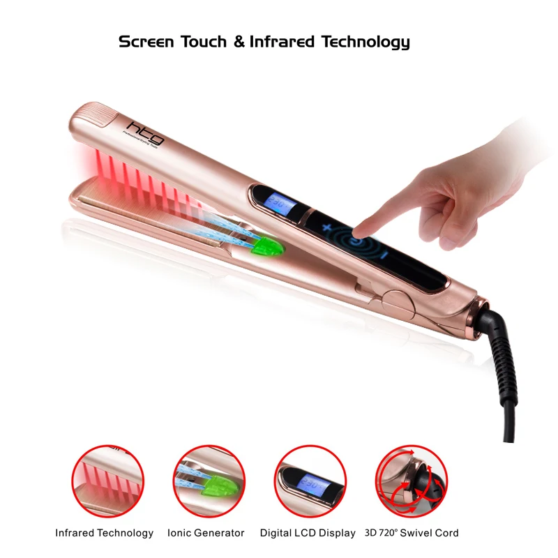 HTG Профессиональный Выпрямитель для волос, утюжок с отрицательными ионами, ионное выпрямление волос с сенсорным экраном, инфракрасная технология HT088