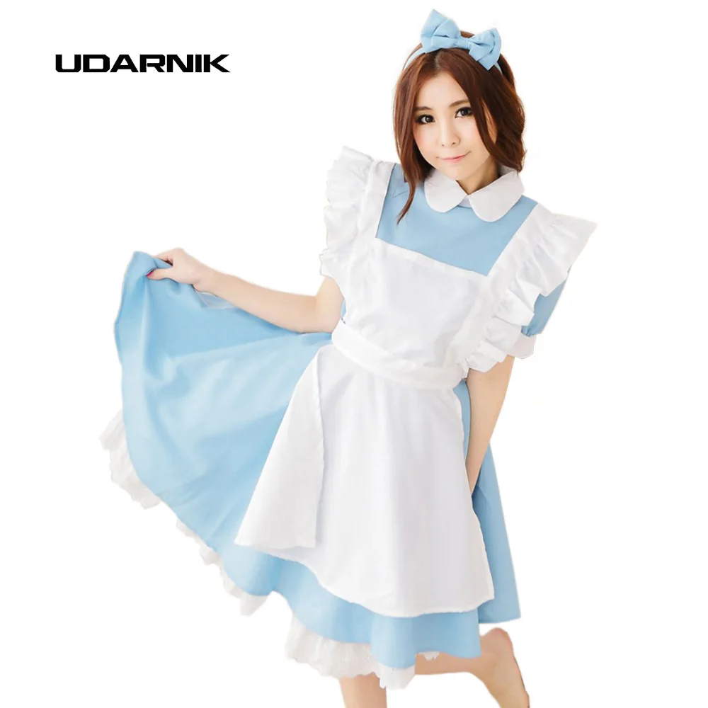 Небесно голубое платье в стиле аниме Алиса стране чудес для взрослых милый