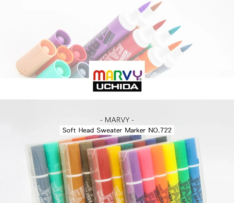 Marvy 722 Мягкая головка свитер Маркеры Ручка 6 шт. набор граффити ткань спиртовые Чернила Кисть водостойкая одежда маркер Pe