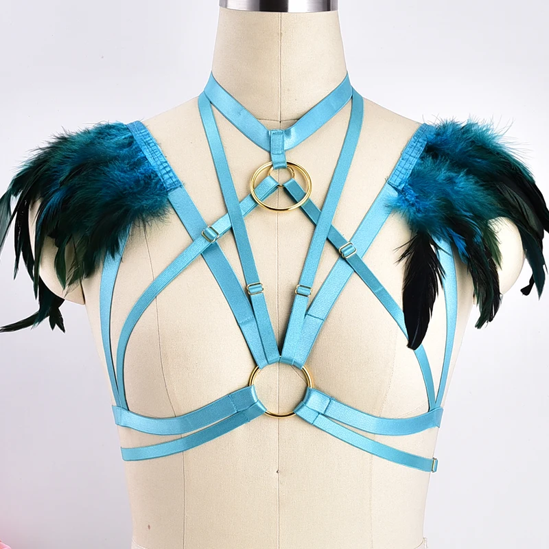 Перо синие эластичные крылья плечо ремни для костюма burlesque edm фестиваль burningman