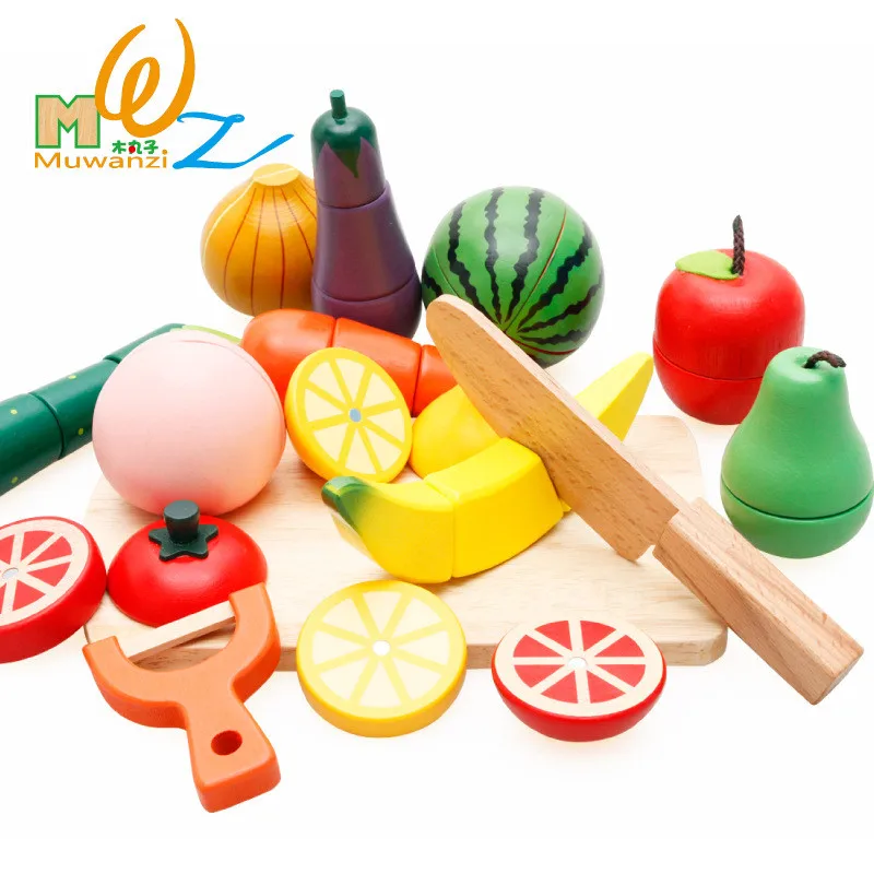 

Wooden Kitchen Food Toys Cutting Fruit Vegetable Blocks Pretend Play Toy Children Baby Early Education Simulation Food Toys