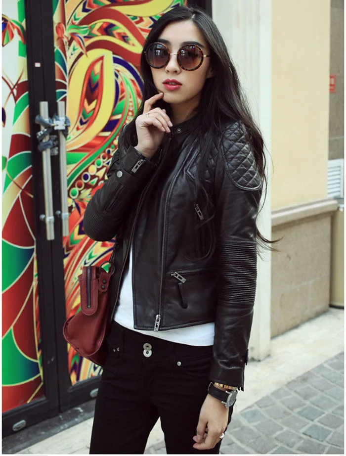 2019 Leather Jacket Women Slim Short Motorcycle Autumn Winter Coat Brand Streetwear Outwear K537 | Женская одежда