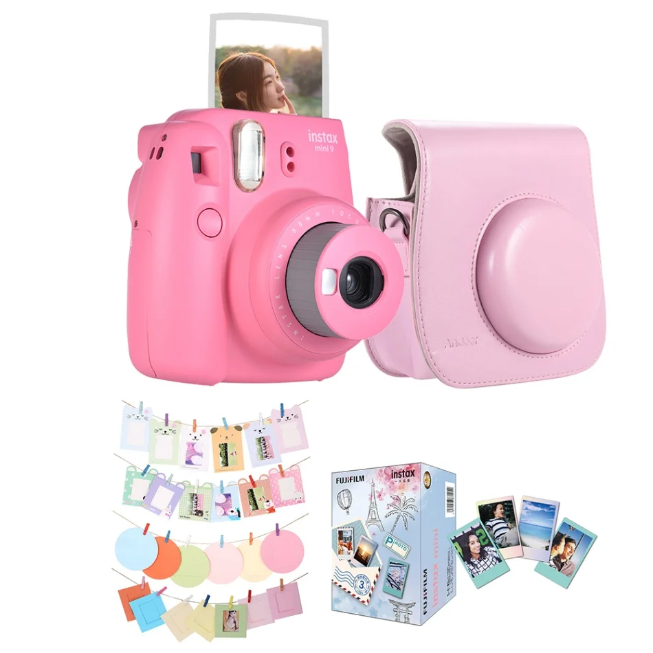 Pink Fujifilm Instax Mini 9 мгновенная камера пленочная камера с зеркалом для селфи 2 шт. батарея+ сумка для камеры+ 30 листов пленки+ комплект аксессуаров - Цвет: Pink
