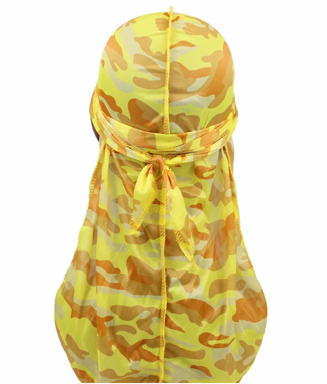 Для мужчин длинный хвост банданы камуфляж шелковистый Durags тюрбан Кепки крышка головки бандана повязка на голову шапка моды модный головной убор-бандана
