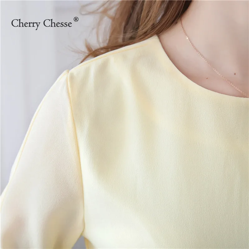 Cherry Chesse 2018 осеннее платье с оборками для женщин длинным рукавом Сладкий Мини