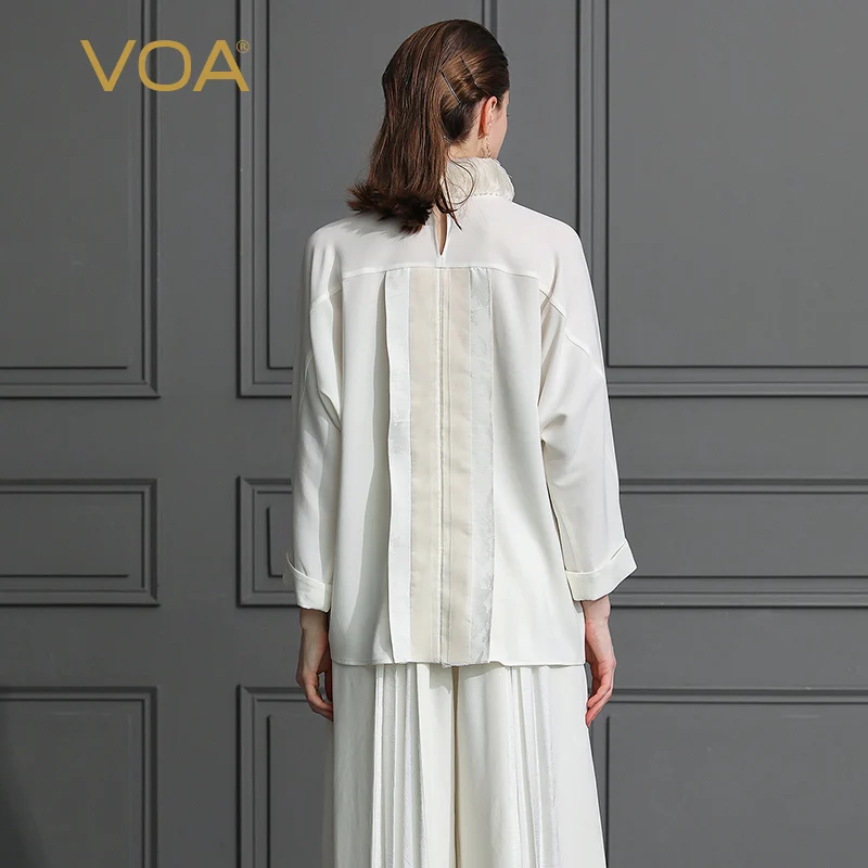 Белая шелковая футболка VOA Женская Офисная летняя большого размера 5XL с длинным