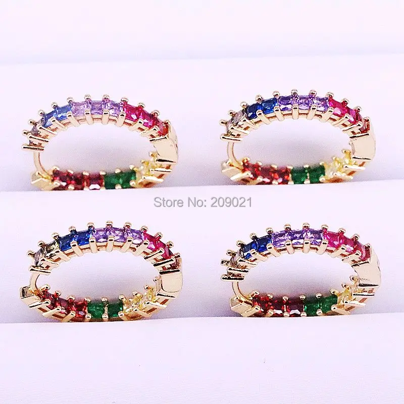 

5Pairs 25mm, Rainbow cz circle hoop earring for lady fashion jewelry colorful cubic zirconia high quality Gold color earring