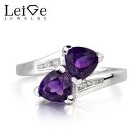 Leige Jewelry Natural Amethyst Ring Promise Ring February Birthstone Trillion Cut Gemstone Purple Gems Solid 925 Sterling Sliver