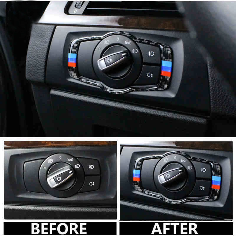 Углеродного волокна консоль фар переключатели рамка украшения Накладка для BMW E90