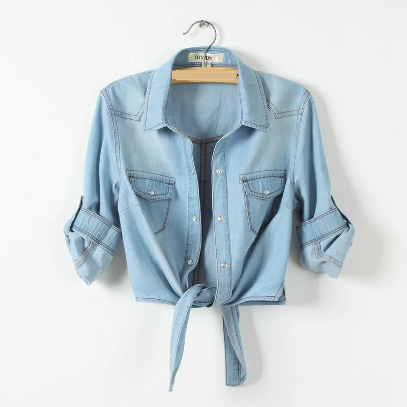

Summer Sleeves Denim Small Short Coat Female XL Small Shawl Wild Wash Shirt Women's Wild Denim Shirt more size XS-XXXL