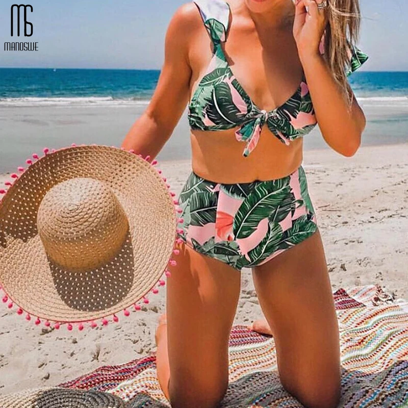 Manoswe летний цветочный принт бикини пуш-ап без проволоки сексуальный пляжный две
