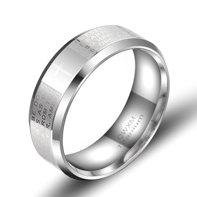 

Wholesale Lots 10Pcs 8MM Stainless Steel Ring Silver Lords Prayer Padre Nuestro English Bible Wedding Engagement Party Valentine