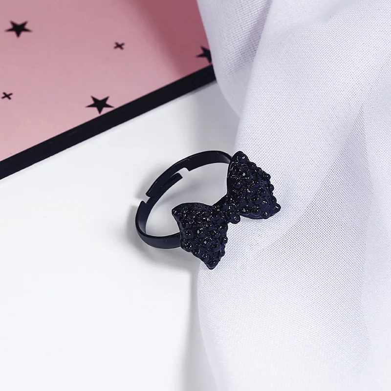 Оптовая продажа 2019 Модные Винтажные милые черные стразы бабочка кольца с луком