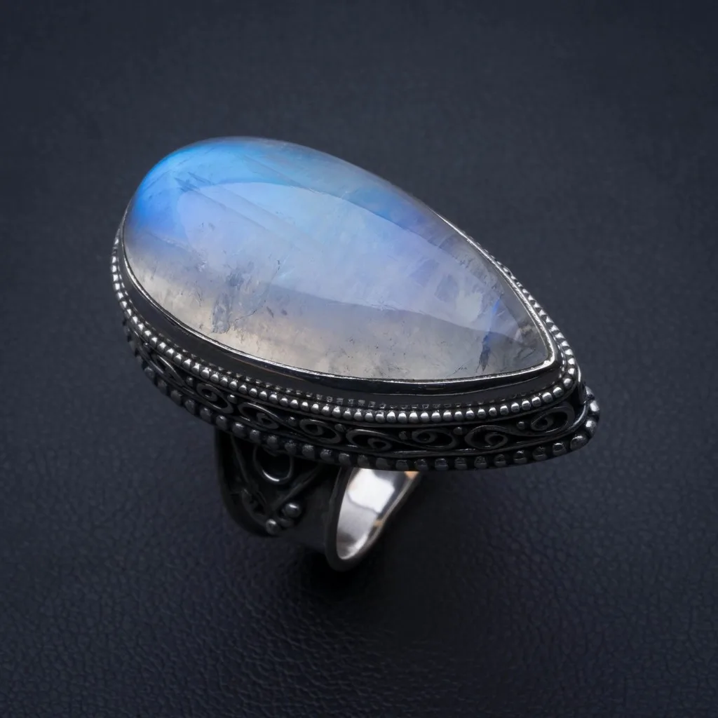 Натуральный Радужный Лунный Камень винтажное 925 пробы Серебряное кольцо размер