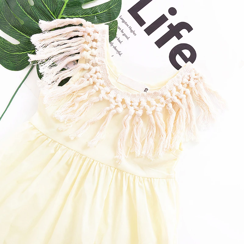 Твердые кисточкой летнее платье для девочки Мода-Line повседневные девочек модное