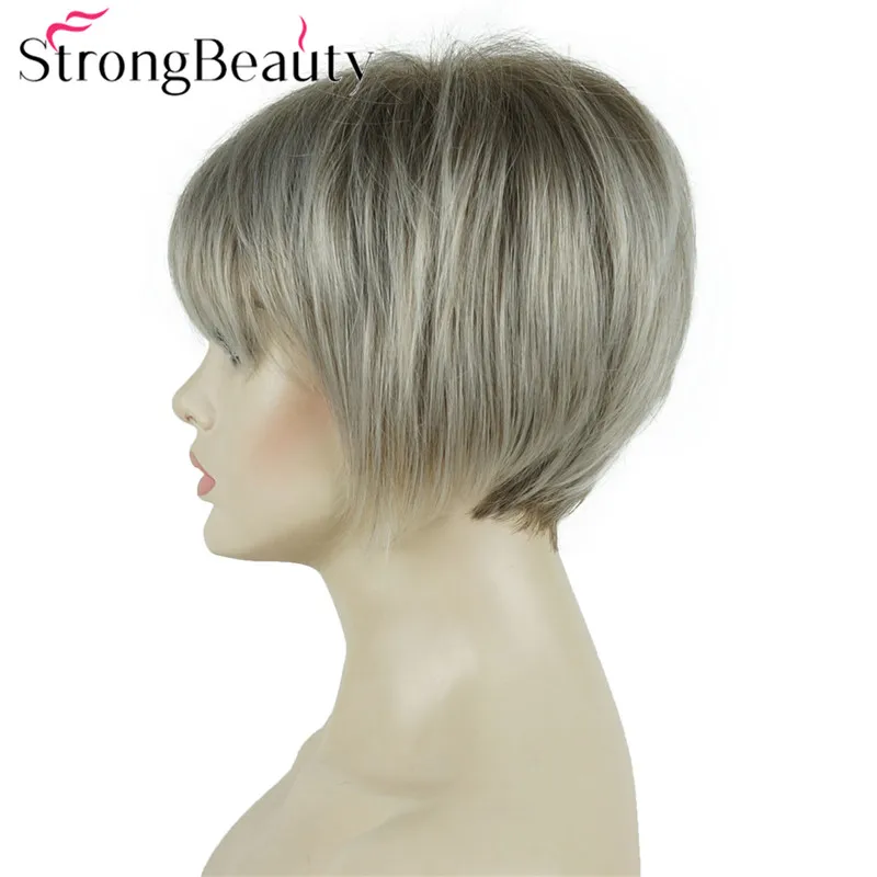 StrongBeauty короткие прямые парики мягкие волосы слоистые локоны Омбре блонд/Красный синтетический парик