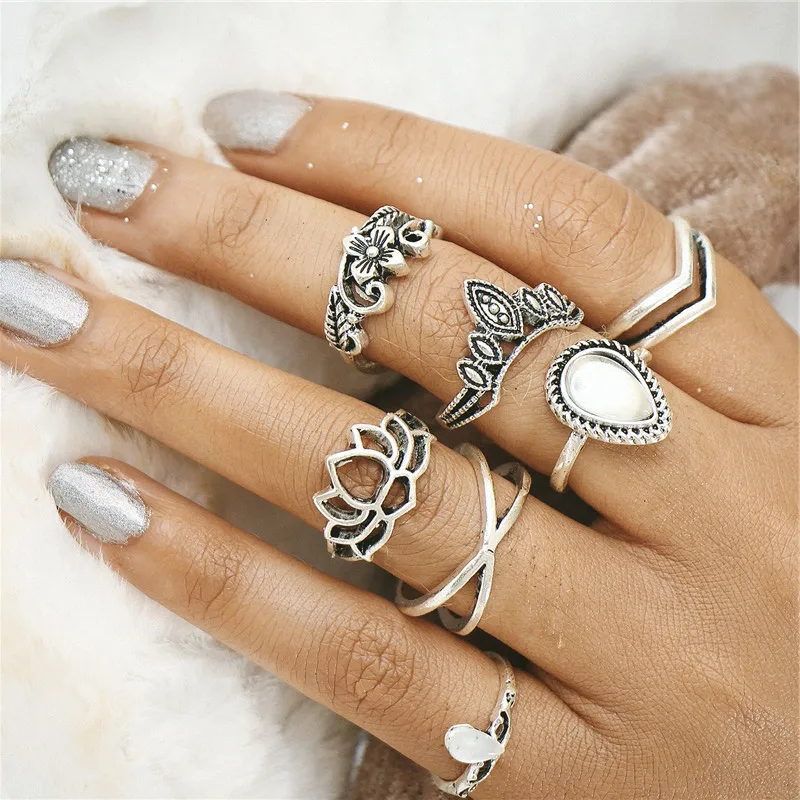 AY винтажные богемные цветы наборы колец на сустав пальца для женщин Этнические