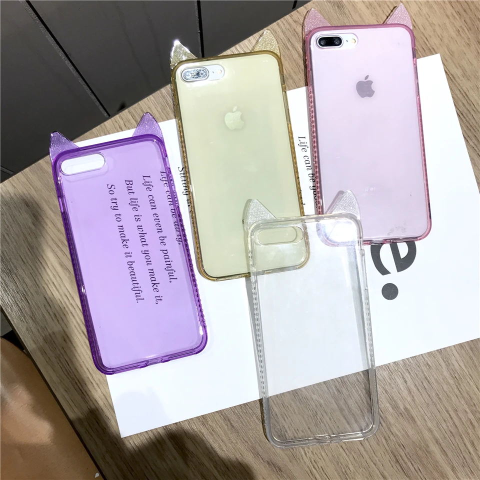 Чехол для iphone 7 Plus с рисунком кошачьих ушей и текстурой бриллиантов чехол из ТПУ