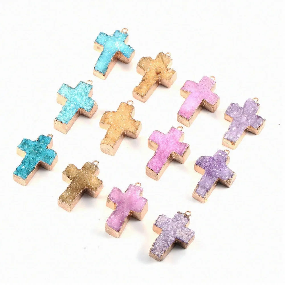 Подвеска из натурального камня в форме Креста ожерелье друзы с кристаллами