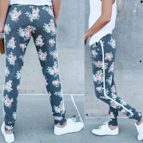 Для женщин Повседневное свободные Цветочный принт ED Штаны с высокой посадкой Jogger