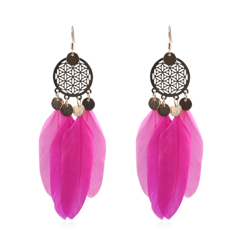 DoreenBeads модные серьги-капельки с натуральным пером серьги кисточками красные
