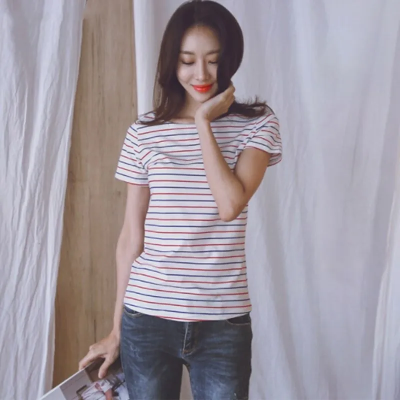 Короткий рукав размера плюс женские топы тройники классические полосатые