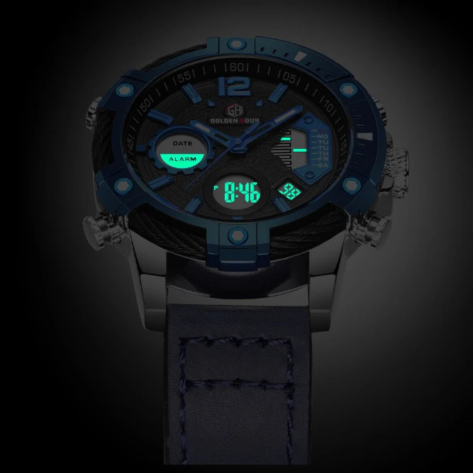Часы GOLDENHOUR Мужские кварцевые роскошные Брендовые спортивные Водонепроницаемые