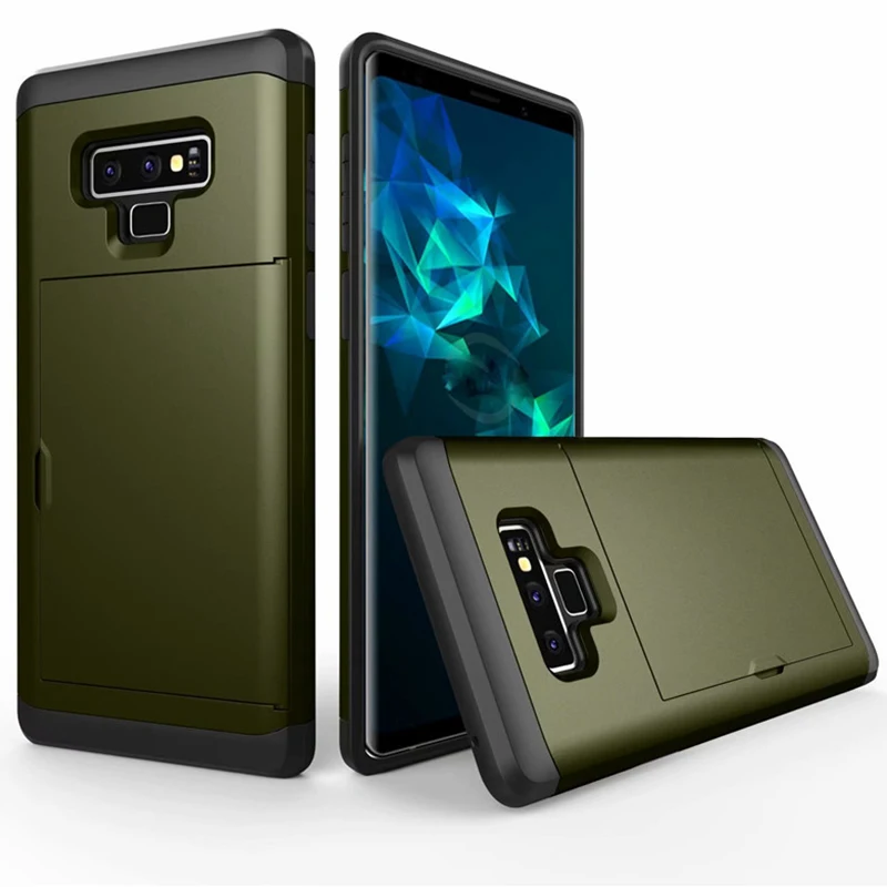 Для Samsung Galaxy S8 S9 S10 плюс Lite Примечание 8 9 слайд-кошелек карты Слоты держатель чехол для iPhone 6 6 S 7 8 Plus X XS MAX XR крышка - Цвет: Army Green