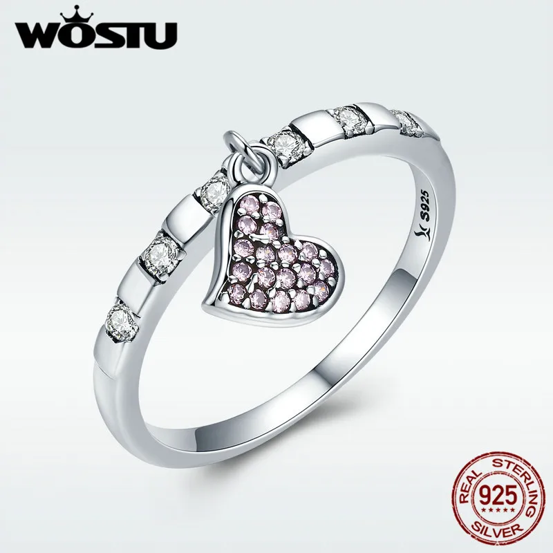 WOSTU, Коллекция года, чистое 925 пробы серебро, серия недели, розовый кубический циркон, подвеска в виде сердца, кольца на палец в пятницу, для женщин, хорошее ювелирное изделие, BKR270