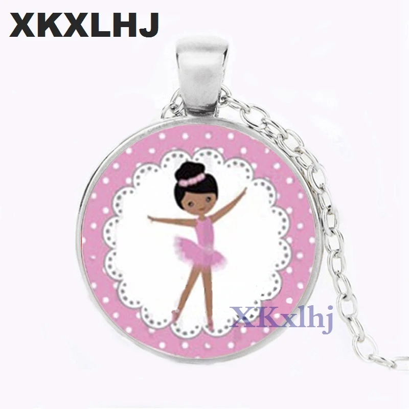 XKXLHJ New Ballerina Girl Necklace Handmade Glass Cabochon Dancing Girl Chain Pendant Necklace for Women