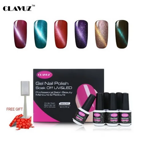 C008 CLAVUZ 6 шт. набор 3D кошачий глаз Гель-лак для ногтей Soak Off подарок с магнитами магнит палочки Lucky полу постоянный день рождения лак для ногтей набор - Цвет: C008