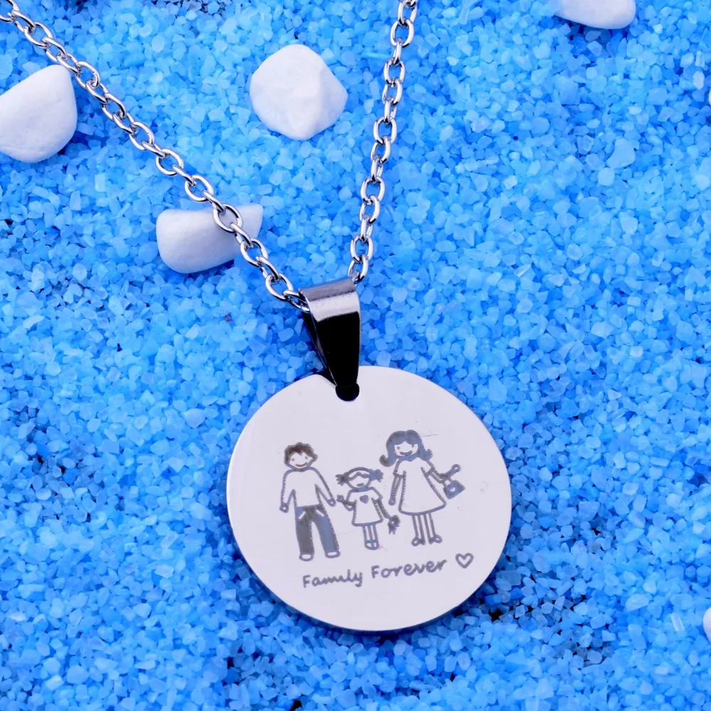 

12PC/Lot Stainless Steel Pendant Parents Mom Dad Love Daughter Family Forever Chain Necklace For Mothers Fathers Jewelry Gifts