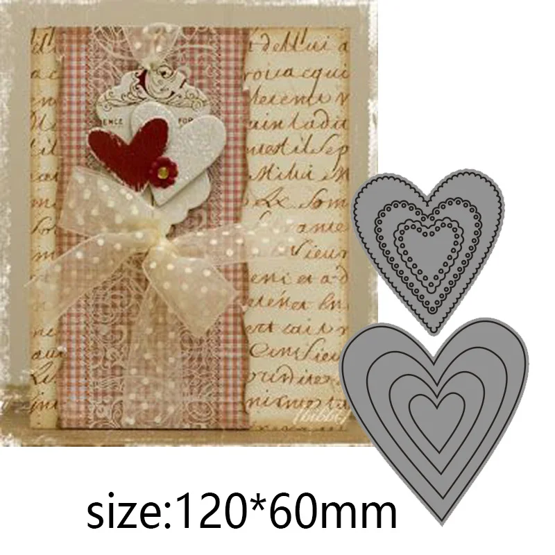 

Metal Cutting Dies 6 Pcs Hearts Scrapbooking Album Decoration Embossing Paper Card Craft 120*60 mm