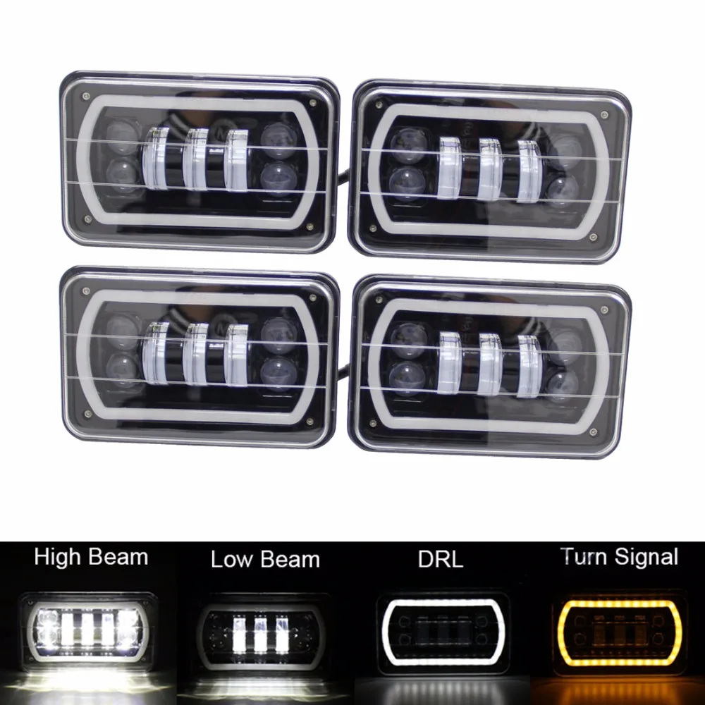 

SKTYANTS 4X6 Inch Led Square Headlight White Halo DRL Amber Turn Signal Sealed High/Low Beam Replacement For Ford Trucks(4 pcs)