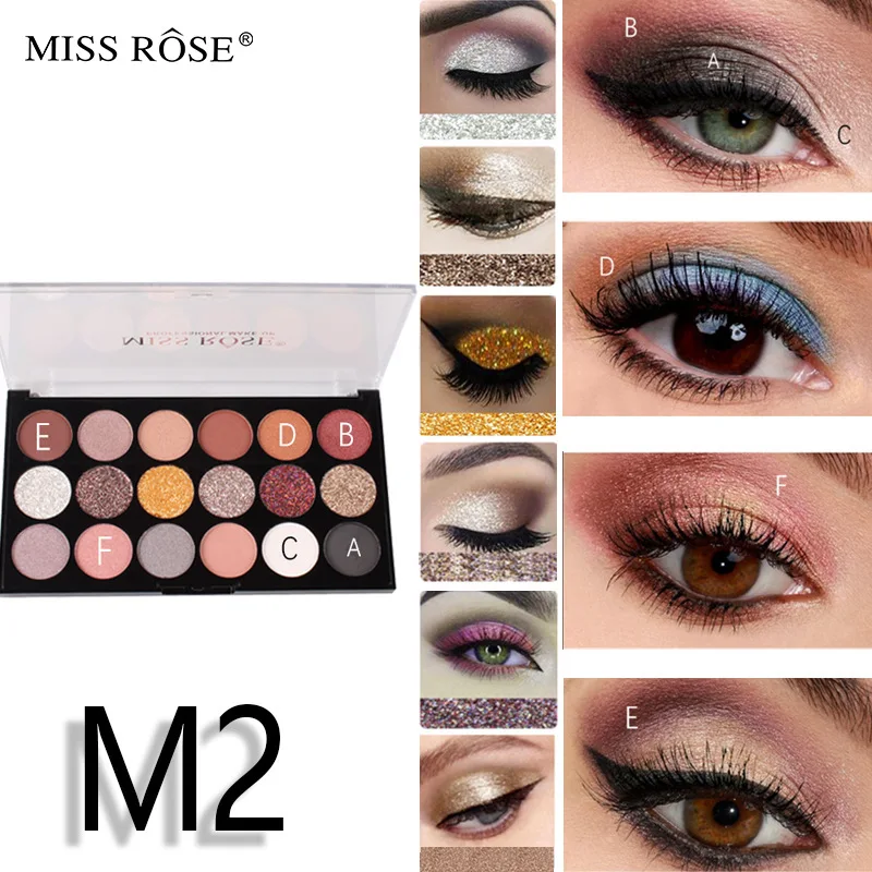 MISS ROSE 12 мерцающие матовые тени для век + 6 цветов Блестящий Порошок Тени макияж