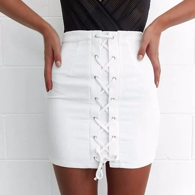 

2016 New Women White Skirts Pencil High Waist Skirt Ladies Stretch Mini