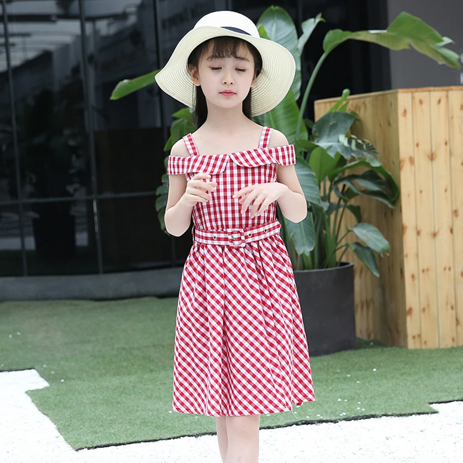 Aixinghao Girls Dress Off Shoulder Teenage Party Princess Plaid Kids Clothes For Age 6 8 10 12 Girl | Детская одежда и обувь