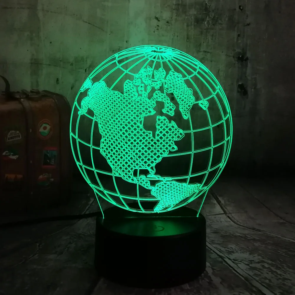 Новинка глобус Карта Америки 3D RGB светодиодный ночной Светильник многоцветный 7