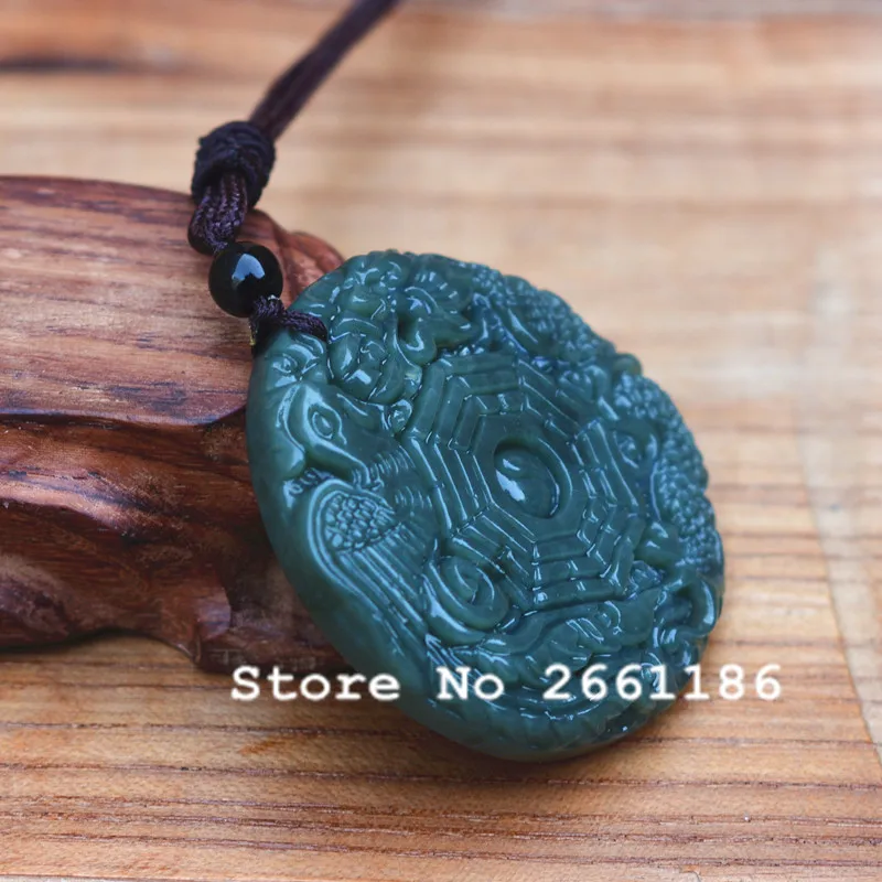 Подвеска из натурального зеленого гетянийского нефрита резное ожерелье с