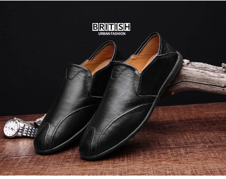 FEVRAL Genuine Leather Men Casual Shoes Luxury Brand Loafers Breathable Slip on Black Driving Shoes Moccasins Size 38~46