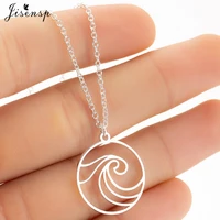 jisensp simple link chain circle wave pendant necklace for women beach surfer jewelry ocean wave charm necklaces collar
