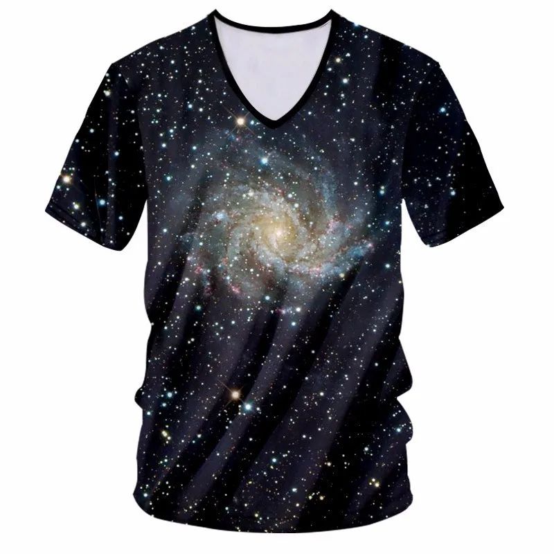OGKB Summer Top Men Women's Tshirt With V Neck Print Starry Night 3D T-shirt Man Hiphop Streetwear Punk Stlye Short Sleeve Tees | Мужская