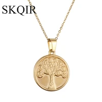 skqir vintage tree of life pendant necklace gold plant stainless steel chain choker for male women boy jewelry accessories gift