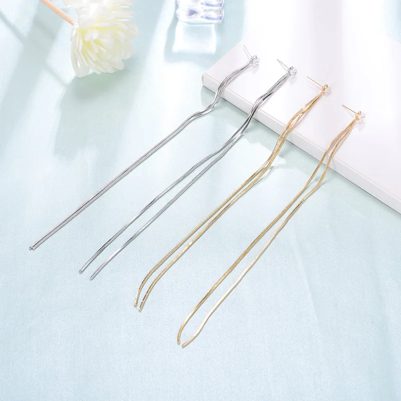 Длинные висячие серьги из циркония с кисточками для женщин, золотые, серебряные, цветные, сплав, цепочка, висячие серьги, модные серьги, ювелирные изделия для ушей, женские серьги