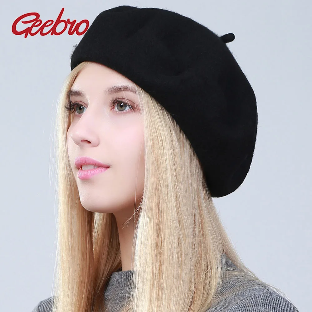 

Geebro Women's Beret Hat Fashion Cashmere Solid Candy Color Warm Wool Berets for Women French Artist Beanie Beret Hats for Girls
