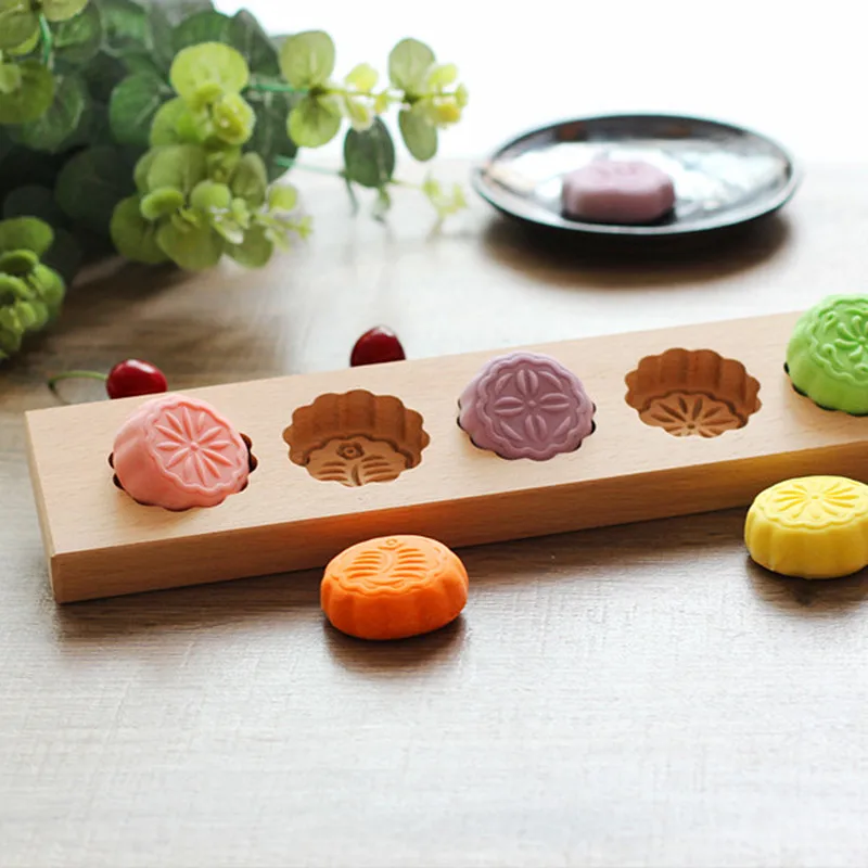 XUNZHE Kitchen Baking Mold 5 Flower Patter Wood Molds Moon Cakes Model Rice Cookies Muffins Make Pastry Helper | Дом и сад
