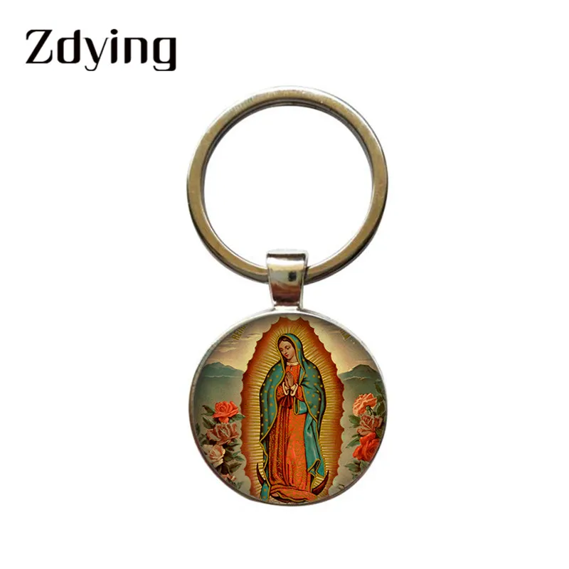 ZDYING Virgin Mary подвеска брелок держатель для ключей круглый стеклянный кабошон узор